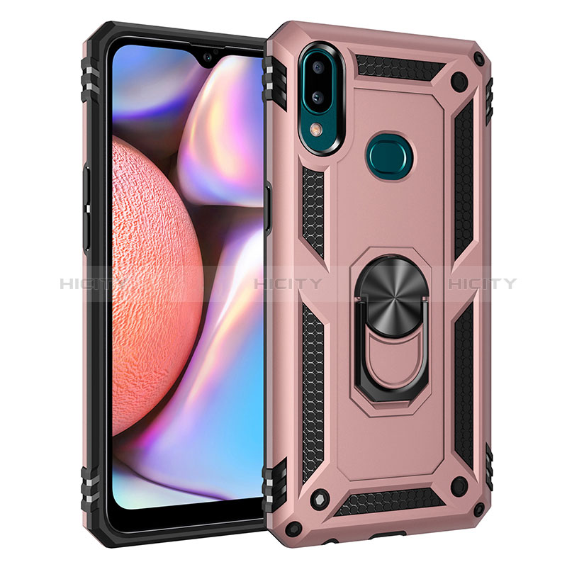 Funda Bumper Silicona y Plastico Mate Carcasa con Magnetico Anillo de dedo Soporte MQ3 para Samsung Galaxy A10s Oro Rosa