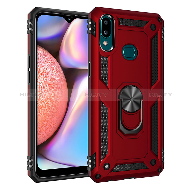 Funda Bumper Silicona y Plastico Mate Carcasa con Magnetico Anillo de dedo Soporte MQ3 para Samsung Galaxy A10s Rojo