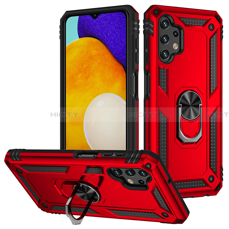 Funda Bumper Silicona y Plastico Mate Carcasa con Magnetico Anillo de dedo Soporte MQ3 para Samsung Galaxy A13 4G Rojo