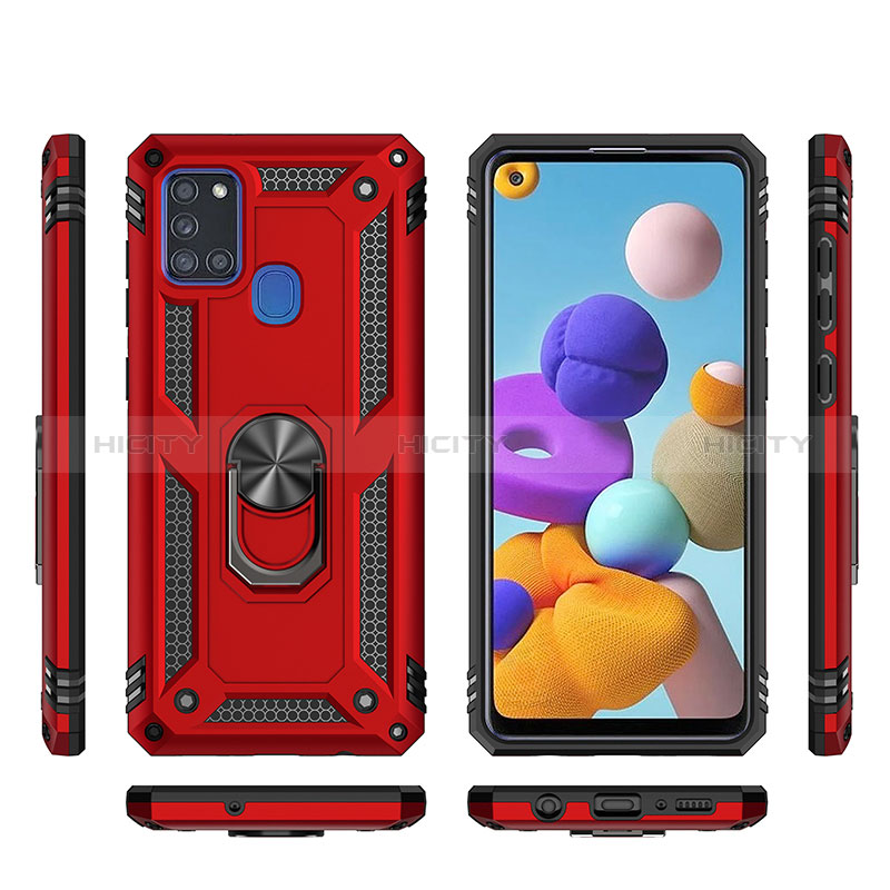 Funda Bumper Silicona y Plastico Mate Carcasa con Magnetico Anillo de dedo Soporte MQ3 para Samsung Galaxy A21s