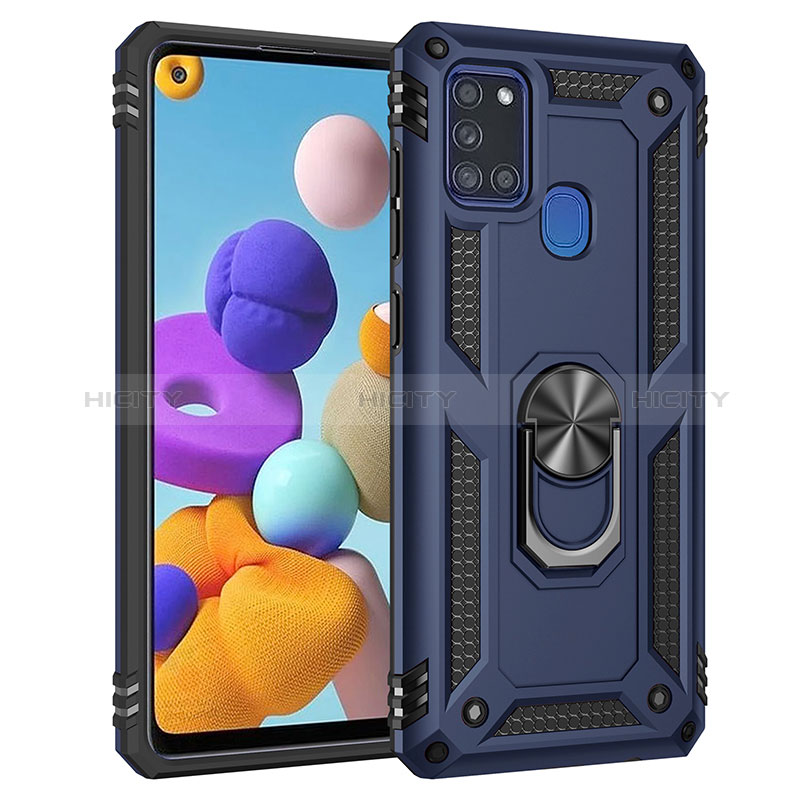 Funda Bumper Silicona y Plastico Mate Carcasa con Magnetico Anillo de dedo Soporte MQ3 para Samsung Galaxy A21s