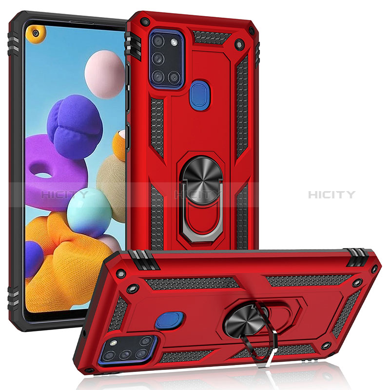 Funda Bumper Silicona y Plastico Mate Carcasa con Magnetico Anillo de dedo Soporte MQ3 para Samsung Galaxy A21s