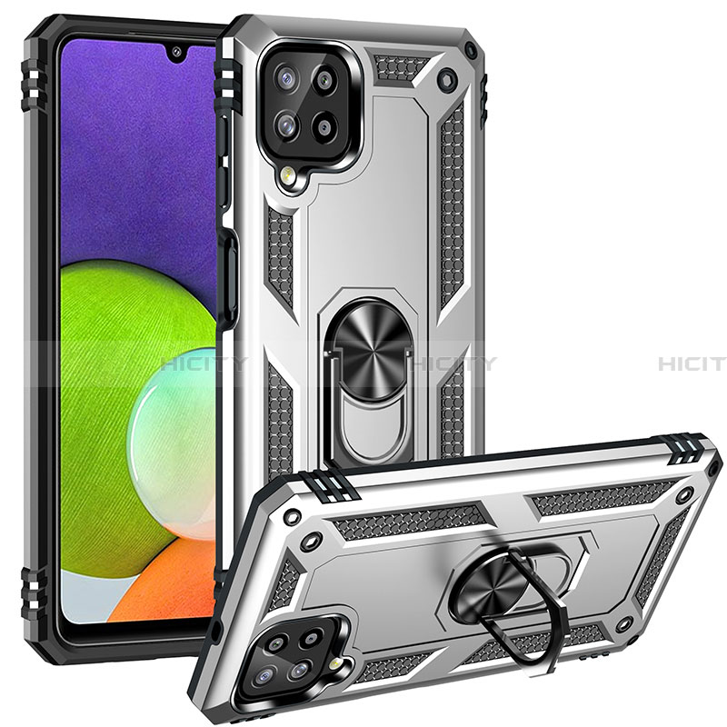 Funda Bumper Silicona y Plastico Mate Carcasa con Magnetico Anillo de dedo Soporte MQ3 para Samsung Galaxy A22 4G Plata