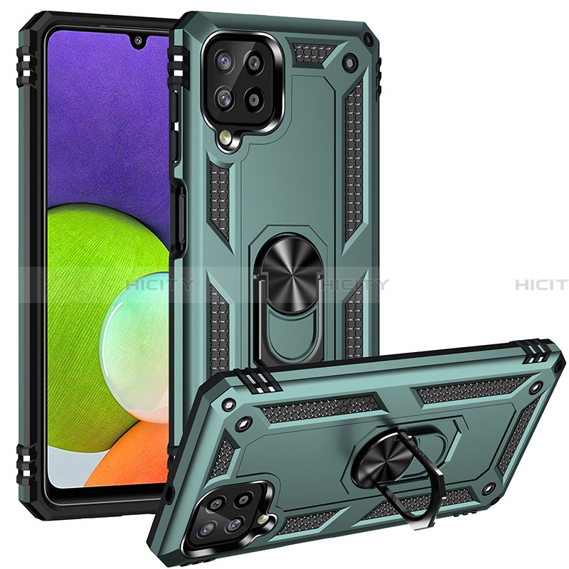 Funda Bumper Silicona y Plastico Mate Carcasa con Magnetico Anillo de dedo Soporte MQ3 para Samsung Galaxy A22 4G Verde