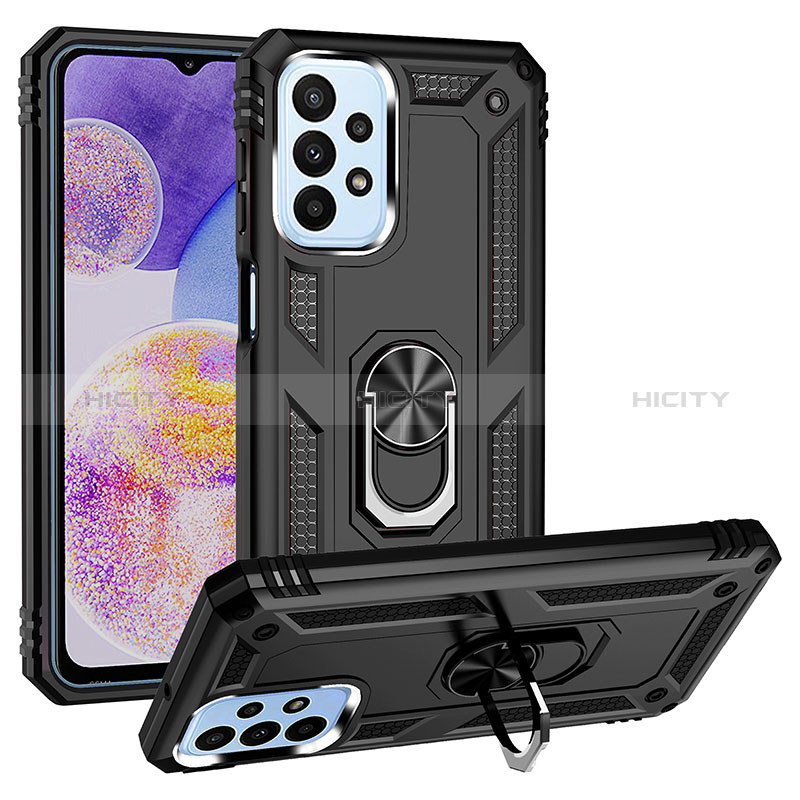 Funda Bumper Silicona y Plastico Mate Carcasa con Magnetico Anillo de dedo Soporte MQ3 para Samsung Galaxy A23 5G Negro