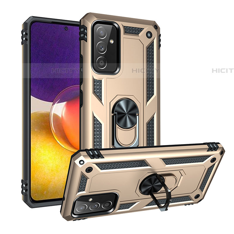 Funda Bumper Silicona y Plastico Mate Carcasa con Magnetico Anillo de dedo Soporte MQ3 para Samsung Galaxy A24 4G Oro