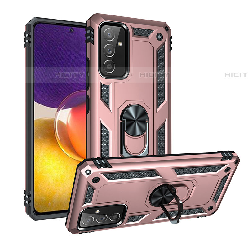 Funda Bumper Silicona y Plastico Mate Carcasa con Magnetico Anillo de dedo Soporte MQ3 para Samsung Galaxy A25 5G Oro Rosa