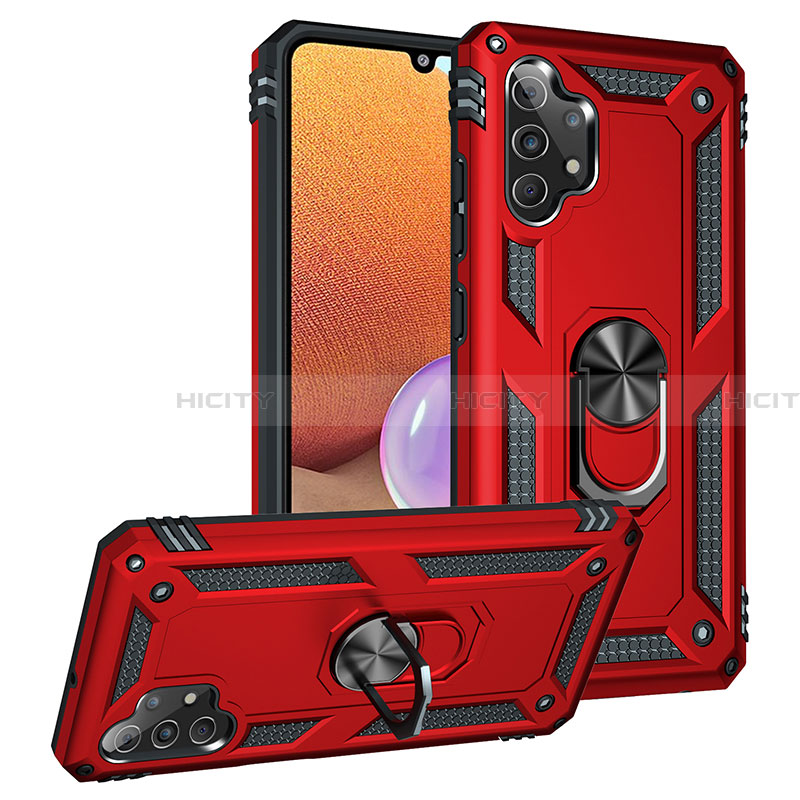 Funda Bumper Silicona y Plastico Mate Carcasa con Magnetico Anillo de dedo Soporte MQ3 para Samsung Galaxy A32 4G Rojo