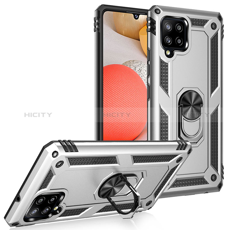 Funda Bumper Silicona y Plastico Mate Carcasa con Magnetico Anillo de dedo Soporte MQ3 para Samsung Galaxy A42 5G Plata