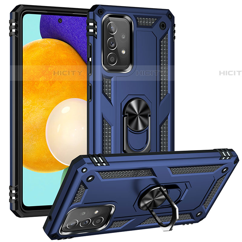 Funda Bumper Silicona y Plastico Mate Carcasa con Magnetico Anillo de dedo Soporte MQ3 para Samsung Galaxy A52 4G Azul