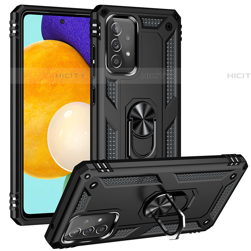 Funda Bumper Silicona y Plastico Mate Carcasa con Magnetico Anillo de dedo Soporte MQ3 para Samsung Galaxy A52 5G Negro