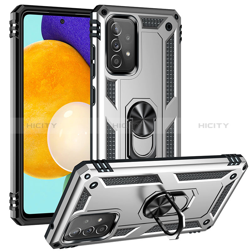 Funda Bumper Silicona y Plastico Mate Carcasa con Magnetico Anillo de dedo Soporte MQ3 para Samsung Galaxy A52s 5G Plata