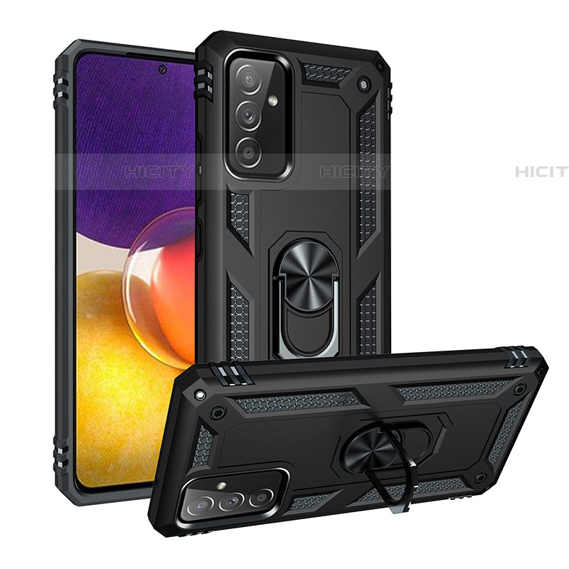 Funda Bumper Silicona y Plastico Mate Carcasa con Magnetico Anillo de dedo Soporte MQ3 para Samsung Galaxy A54 5G Negro