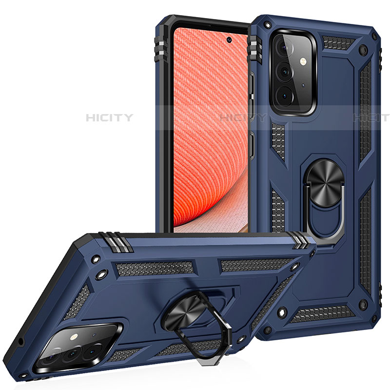 Funda Bumper Silicona y Plastico Mate Carcasa con Magnetico Anillo de dedo Soporte MQ3 para Samsung Galaxy A72 4G Azul