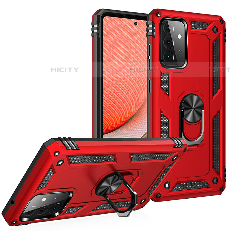 Funda Bumper Silicona y Plastico Mate Carcasa con Magnetico Anillo de dedo Soporte MQ3 para Samsung Galaxy A72 4G Rojo