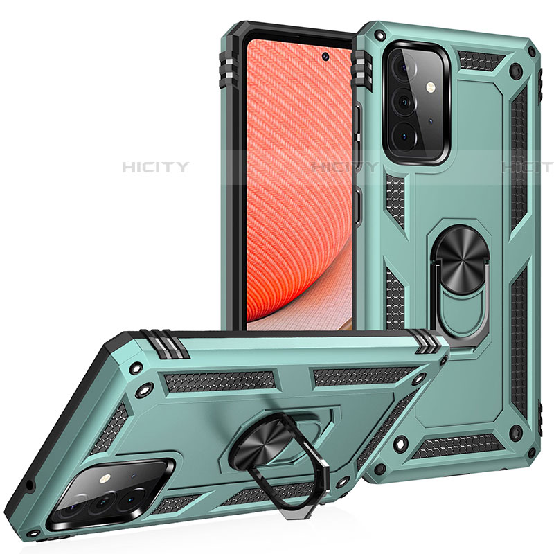 Funda Bumper Silicona y Plastico Mate Carcasa con Magnetico Anillo de dedo Soporte MQ3 para Samsung Galaxy A72 5G Verde