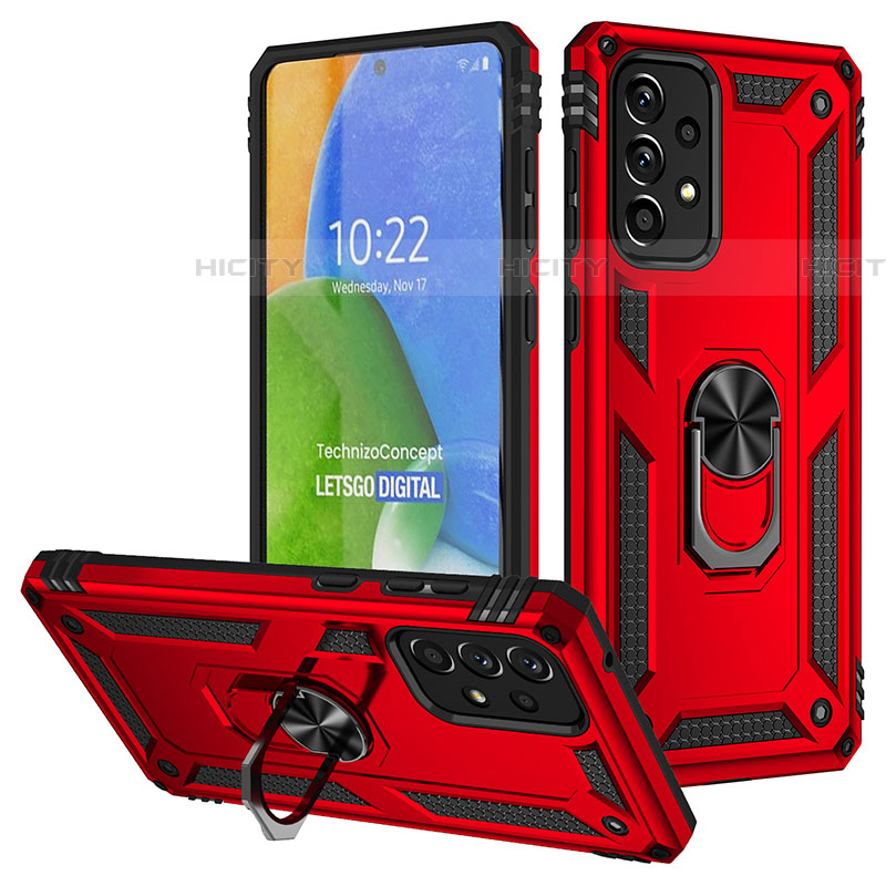 Funda Bumper Silicona y Plastico Mate Carcasa con Magnetico Anillo de dedo Soporte MQ3 para Samsung Galaxy A73 5G Rojo