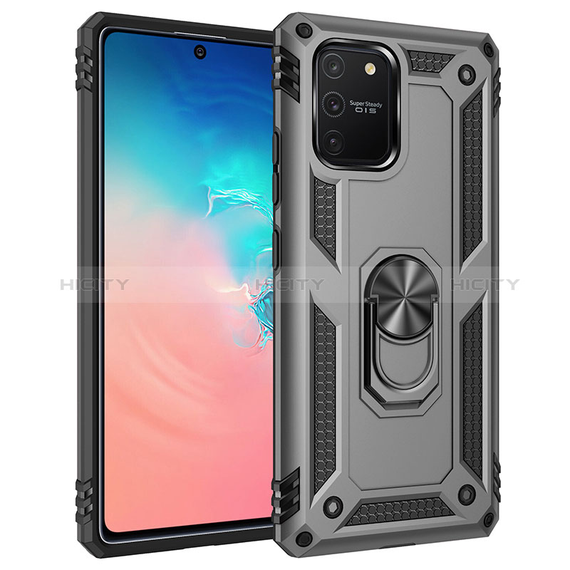 Funda Bumper Silicona y Plastico Mate Carcasa con Magnetico Anillo de dedo Soporte MQ3 para Samsung Galaxy A91 Gris