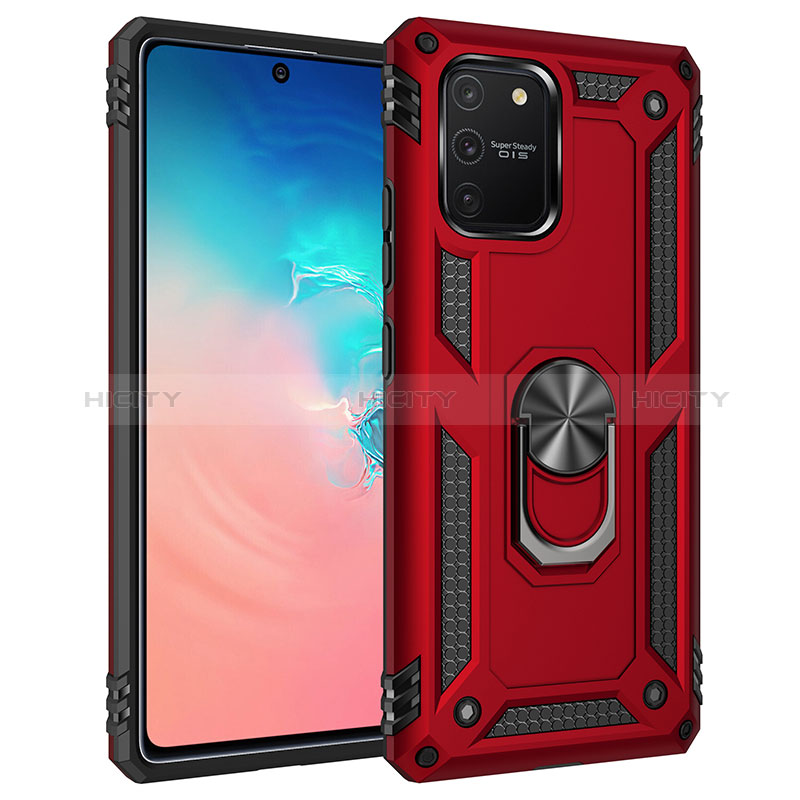 Funda Bumper Silicona y Plastico Mate Carcasa con Magnetico Anillo de dedo Soporte MQ3 para Samsung Galaxy A91 Rojo