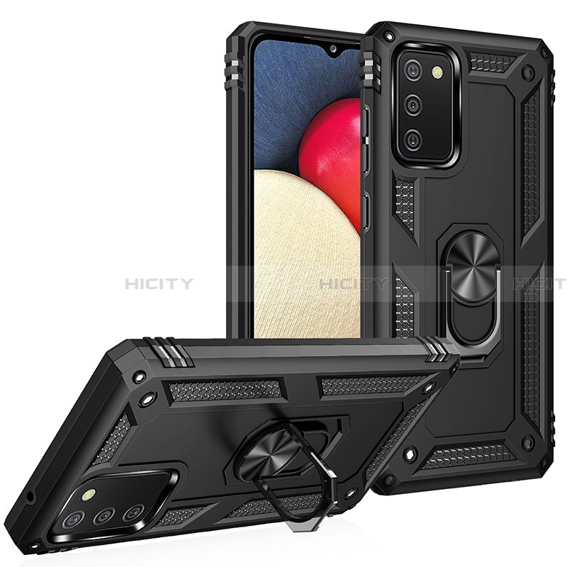 Funda Bumper Silicona y Plastico Mate Carcasa con Magnetico Anillo de dedo Soporte MQ3 para Samsung Galaxy F02S SM-E025F Negro