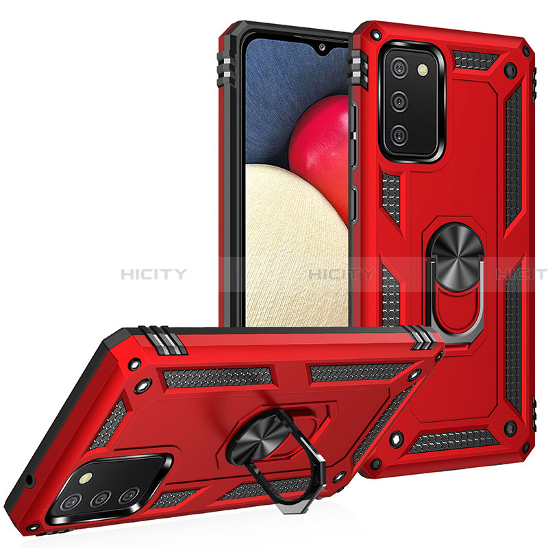 Funda Bumper Silicona y Plastico Mate Carcasa con Magnetico Anillo de dedo Soporte MQ3 para Samsung Galaxy F02S SM-E025F Rojo