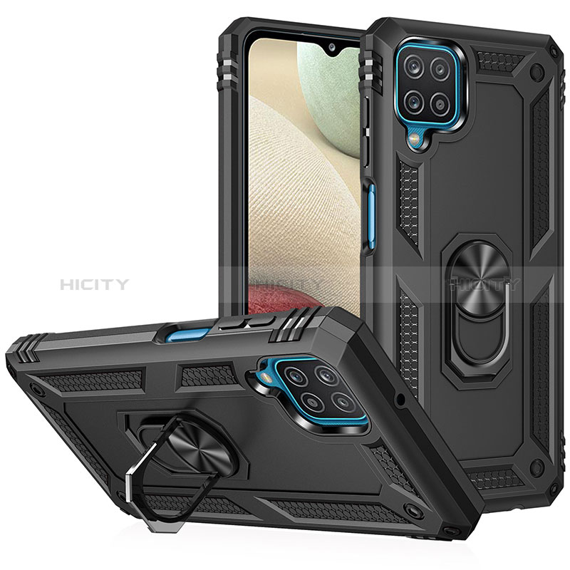 Funda Bumper Silicona y Plastico Mate Carcasa con Magnetico Anillo de dedo Soporte MQ3 para Samsung Galaxy F12