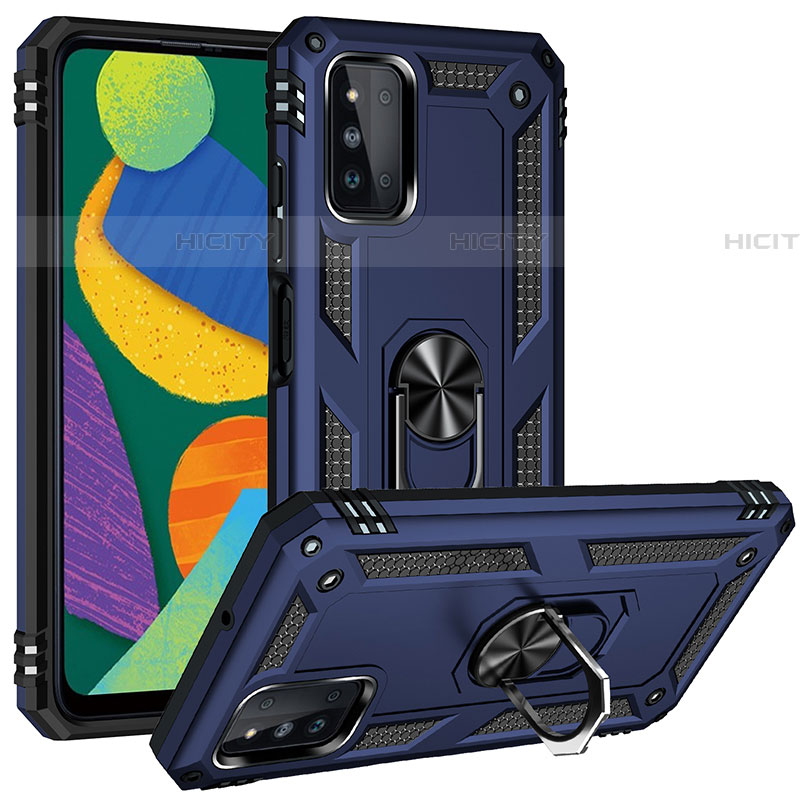 Funda Bumper Silicona y Plastico Mate Carcasa con Magnetico Anillo de dedo Soporte MQ3 para Samsung Galaxy F52 5G Azul