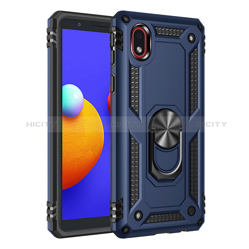 Funda Bumper Silicona y Plastico Mate Carcasa con Magnetico Anillo de dedo Soporte MQ3 para Samsung Galaxy M01 Core Azul