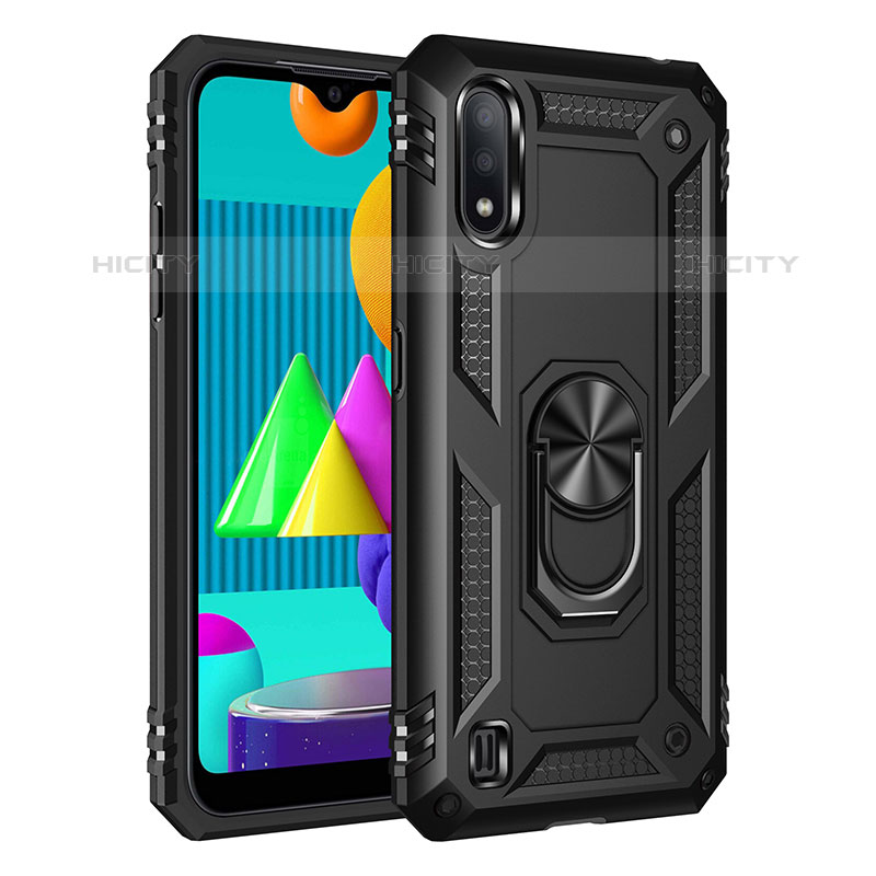 Funda Bumper Silicona y Plastico Mate Carcasa con Magnetico Anillo de dedo Soporte MQ3 para Samsung Galaxy M01 Negro