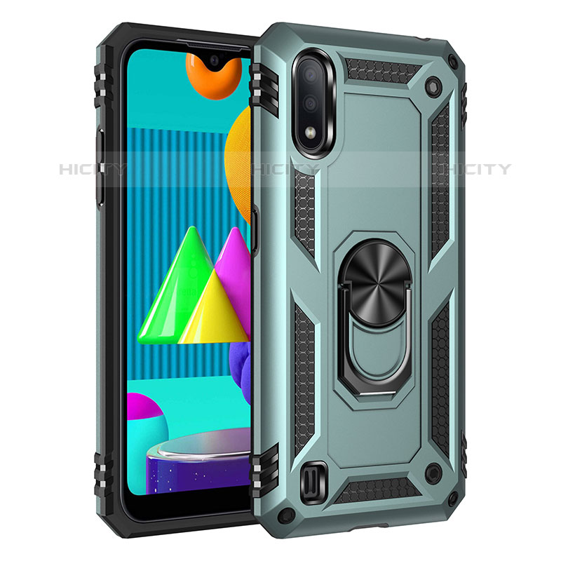 Funda Bumper Silicona y Plastico Mate Carcasa con Magnetico Anillo de dedo Soporte MQ3 para Samsung Galaxy M01 Verde