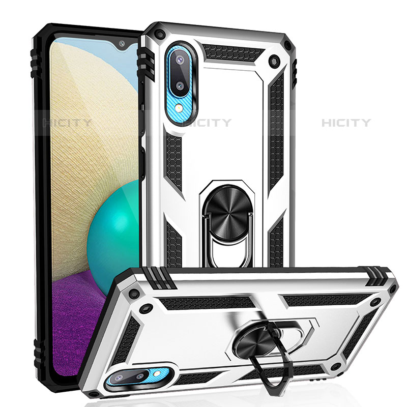 Funda Bumper Silicona y Plastico Mate Carcasa con Magnetico Anillo de dedo Soporte MQ3 para Samsung Galaxy M02