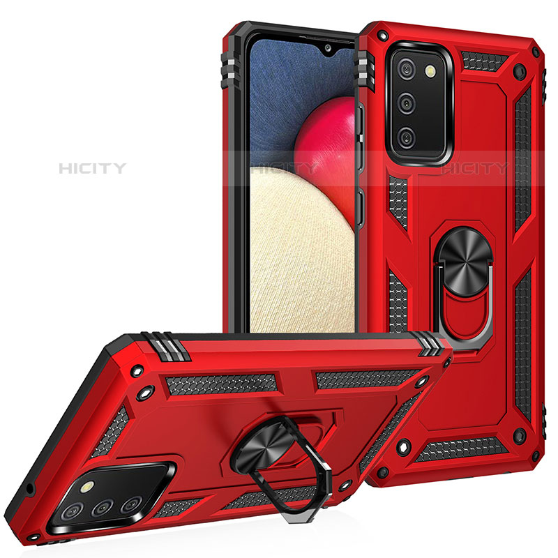 Funda Bumper Silicona y Plastico Mate Carcasa con Magnetico Anillo de dedo Soporte MQ3 para Samsung Galaxy M02s Rojo