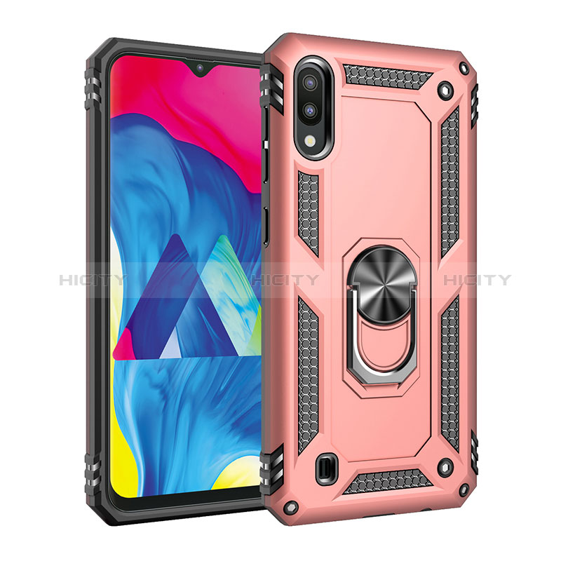 Funda Bumper Silicona y Plastico Mate Carcasa con Magnetico Anillo de dedo Soporte MQ3 para Samsung Galaxy M10 Oro Rosa