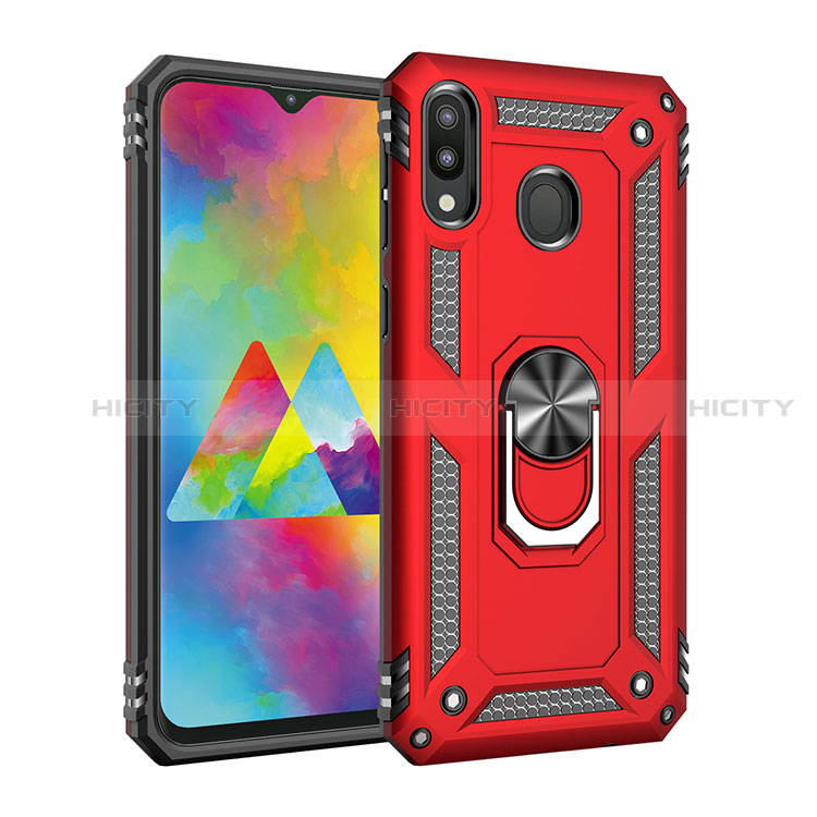 Funda Bumper Silicona y Plastico Mate Carcasa con Magnetico Anillo de dedo Soporte MQ3 para Samsung Galaxy M20 Rojo