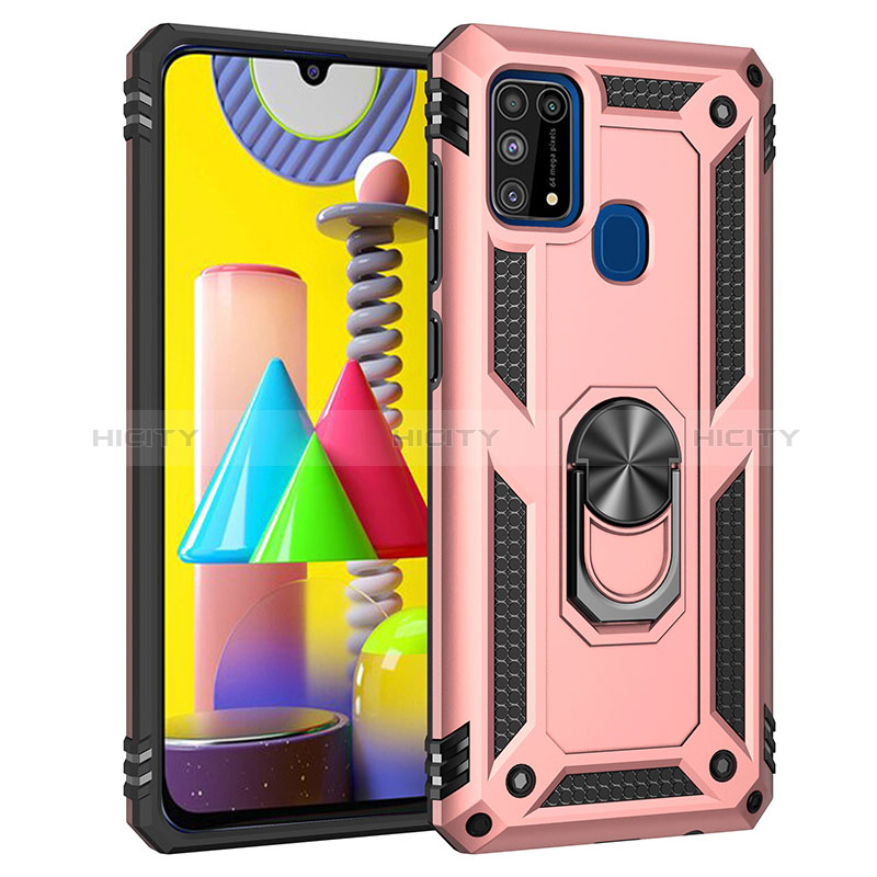 Funda Bumper Silicona y Plastico Mate Carcasa con Magnetico Anillo de dedo Soporte MQ3 para Samsung Galaxy M21s