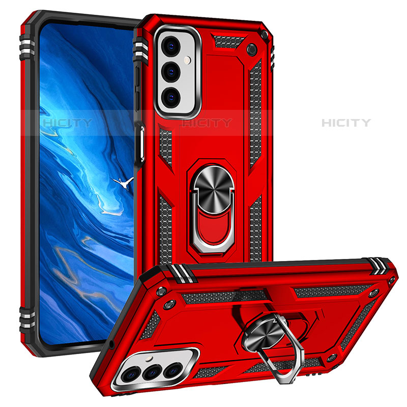 Funda Bumper Silicona y Plastico Mate Carcasa con Magnetico Anillo de dedo Soporte MQ3 para Samsung Galaxy M23 5G Rojo