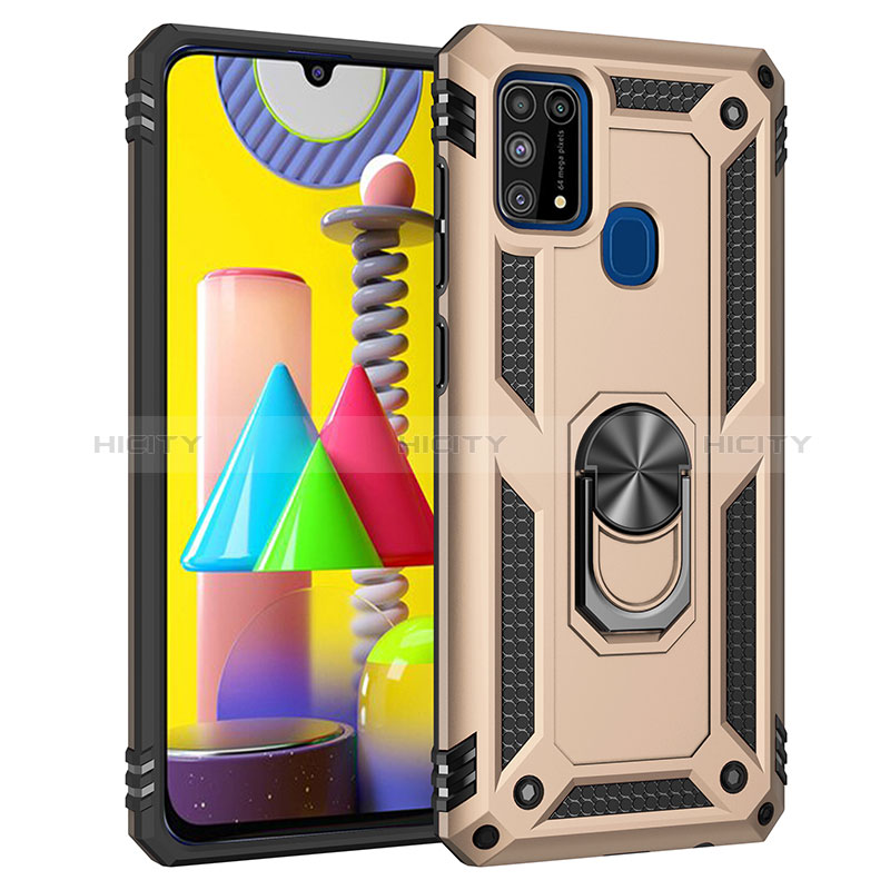 Funda Bumper Silicona y Plastico Mate Carcasa con Magnetico Anillo de dedo Soporte MQ3 para Samsung Galaxy M31 Oro