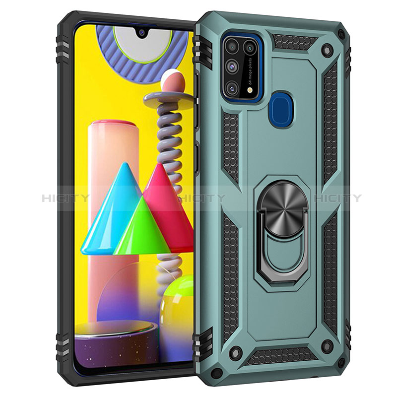 Funda Bumper Silicona y Plastico Mate Carcasa con Magnetico Anillo de dedo Soporte MQ3 para Samsung Galaxy M31 Verde