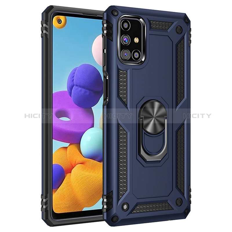 Funda Bumper Silicona y Plastico Mate Carcasa con Magnetico Anillo de dedo Soporte MQ3 para Samsung Galaxy M31s Azul