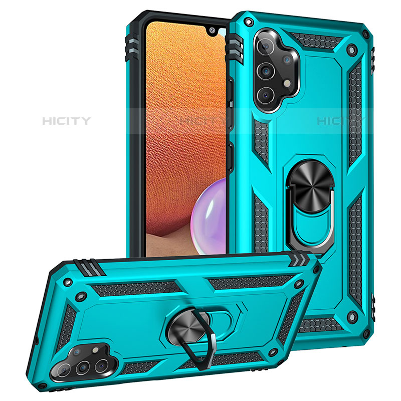 Funda Bumper Silicona y Plastico Mate Carcasa con Magnetico Anillo de dedo Soporte MQ3 para Samsung Galaxy M32 5G Cian