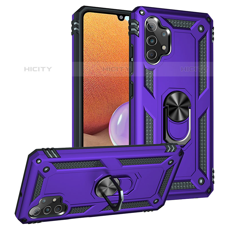 Funda Bumper Silicona y Plastico Mate Carcasa con Magnetico Anillo de dedo Soporte MQ3 para Samsung Galaxy M32 5G Morado