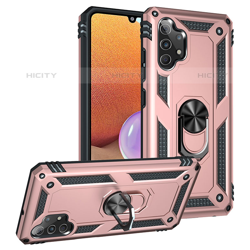 Funda Bumper Silicona y Plastico Mate Carcasa con Magnetico Anillo de dedo Soporte MQ3 para Samsung Galaxy M32 5G Oro Rosa