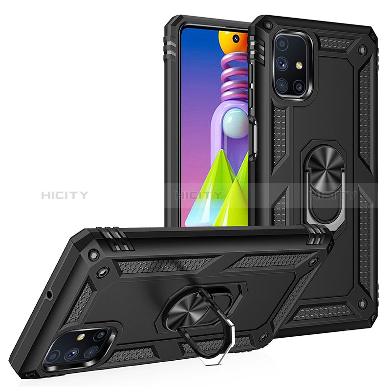 Funda Bumper Silicona y Plastico Mate Carcasa con Magnetico Anillo de dedo Soporte MQ3 para Samsung Galaxy M51 Negro