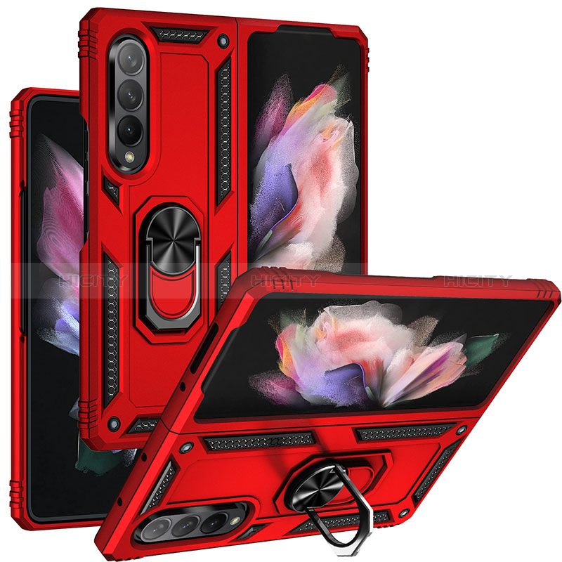 Funda Bumper Silicona y Plastico Mate Carcasa con Magnetico Anillo de dedo Soporte MQ3 para Samsung Galaxy Z Fold3 5G