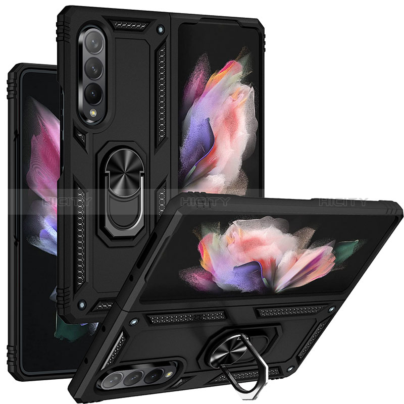 Funda Bumper Silicona y Plastico Mate Carcasa con Magnetico Anillo de dedo Soporte MQ3 para Samsung Galaxy Z Fold3 5G