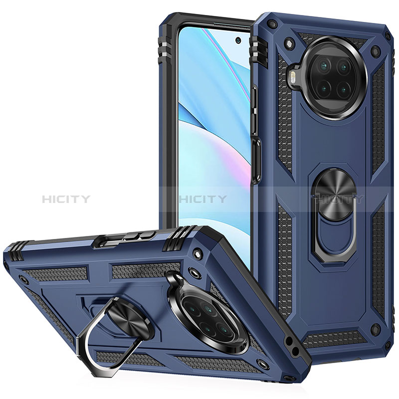 Funda Bumper Silicona y Plastico Mate Carcasa con Magnetico Anillo de dedo Soporte MQ3 para Xiaomi Mi 10i 5G Azul