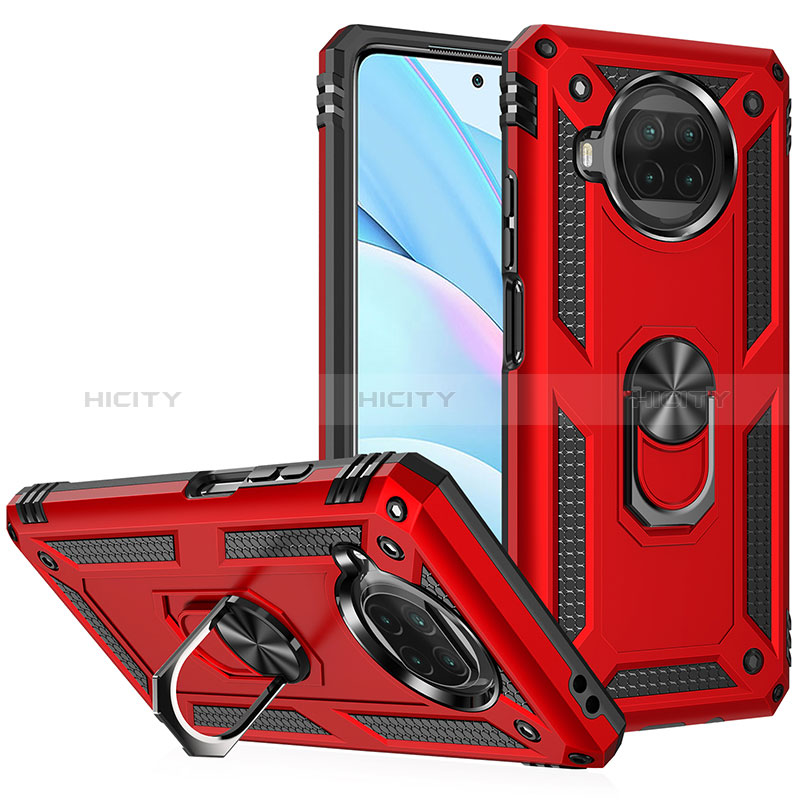 Funda Bumper Silicona y Plastico Mate Carcasa con Magnetico Anillo de dedo Soporte MQ3 para Xiaomi Mi 10i 5G Rojo