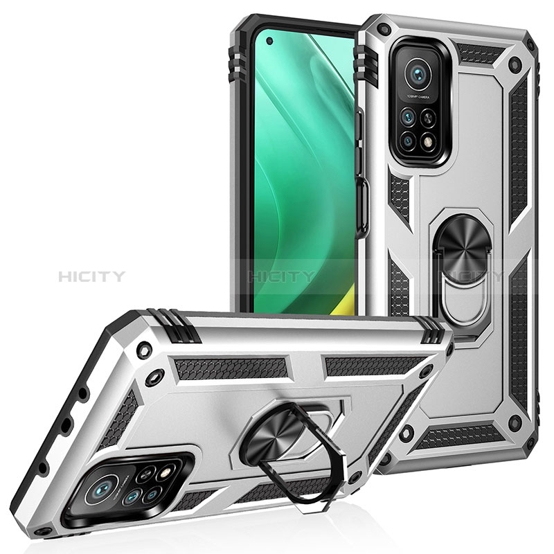 Funda Bumper Silicona y Plastico Mate Carcasa con Magnetico Anillo de dedo Soporte MQ3 para Xiaomi Mi 10T 5G