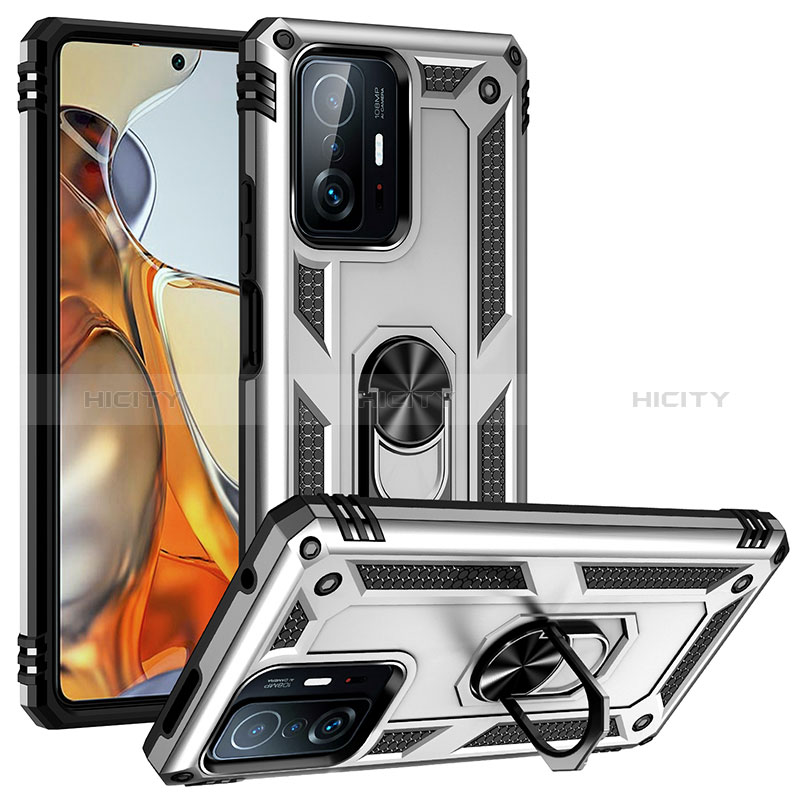 Funda Bumper Silicona y Plastico Mate Carcasa con Magnetico Anillo de dedo Soporte MQ3 para Xiaomi Mi 11T 5G