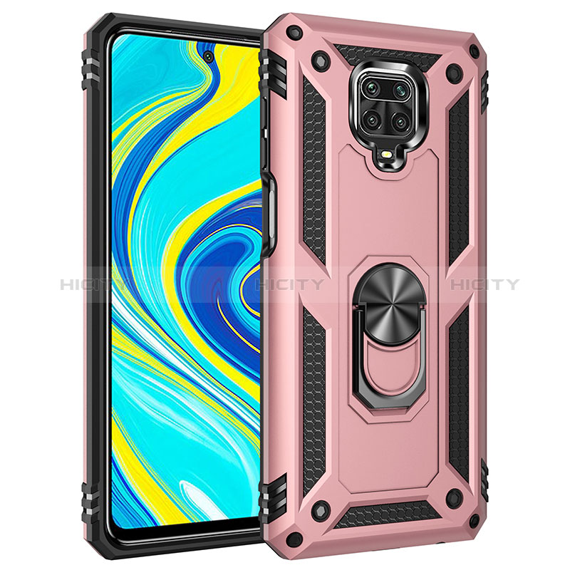 Funda Bumper Silicona y Plastico Mate Carcasa con Magnetico Anillo de dedo Soporte MQ3 para Xiaomi Poco M2 Pro Oro Rosa